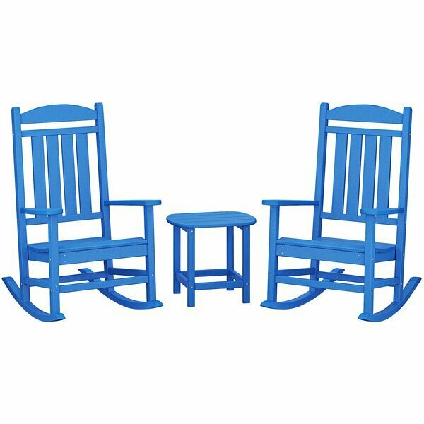 Polywood Presidential Pacific Blue Patio Set with South Beach Side Table and 2 Rocking Chairs 633PWS1661PB